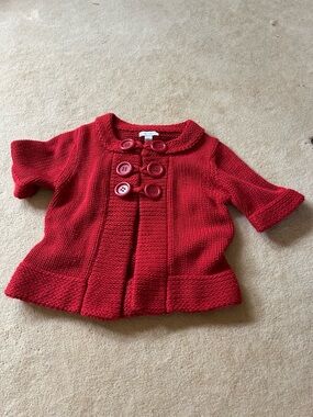 dressbarn Red Chunky Cardigan. Sweater accent large buttons.